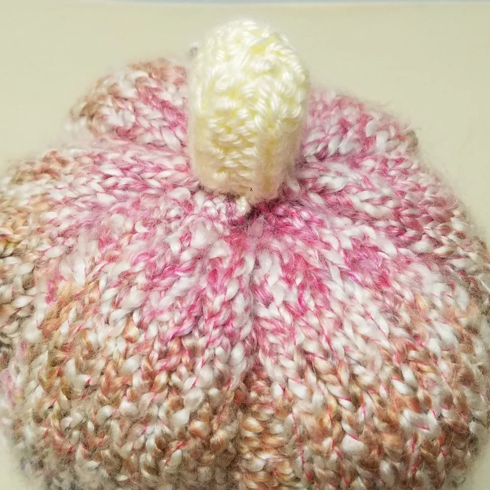 Handmade Knitted Fall Gourmet Ivory Mimosa Pumpkin Décor - Picture 6 of 11